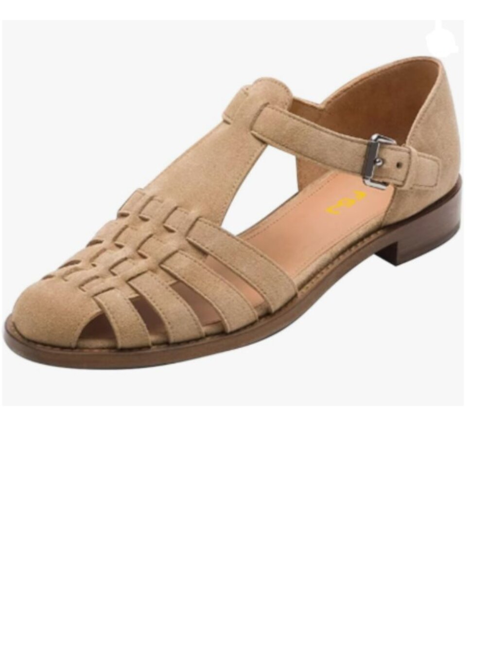 FSJ Khaki Suede Retro Closed Toe Sandals Low Block Heel Woven Roman Ankle Strap